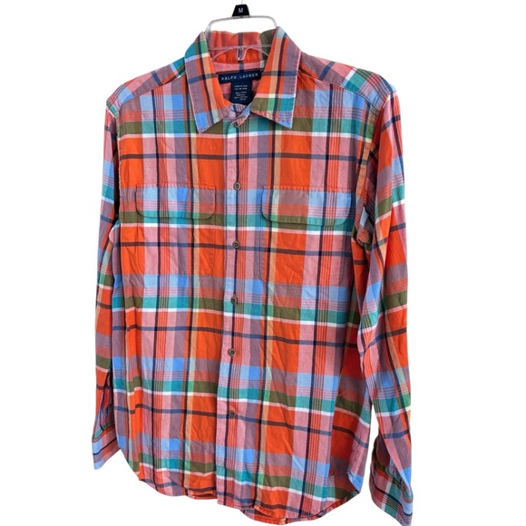 Ralph Lauren Blue Label Orange Flannel Button Down Top Sz 8 - Picture 2 of 9